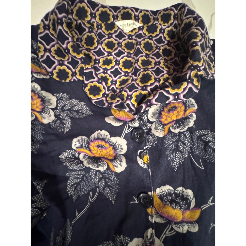 Vera Bradley Floral Geometric Mixed Print Button Down Shirt and Pant Navy‎  XXL - Picture 3 of 7